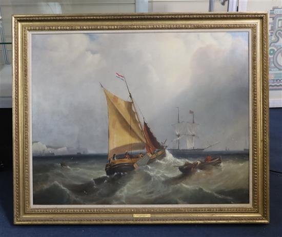 James Wilson Carmichael (1800-1868) Dutch fishing boats and a man owar off Folkestone 28.5 x 36in.